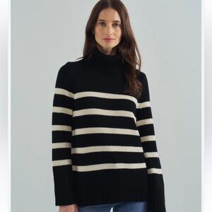 State of Cotton NYC Wynn Stripe Cotton Turtleneck Sweater in Black and Ivory